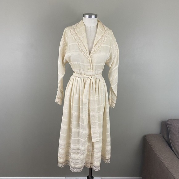 Albert Capraro Dresses & Skirts - Vtg 70s Albert Capraro Womens Midi Dress XS S Ivory Lace Gunne Style
